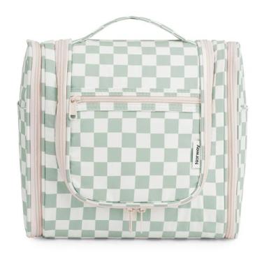 Imagem de Bolsa de higiene pessoal de viagem Narwey Checked para mulheres (verde