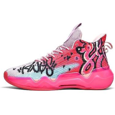 Imagem de Tênis de basquete fluorescentes unissex, super leves, cano alto, estilo grafite, botas de combate, basquete(Pink,40 BR)