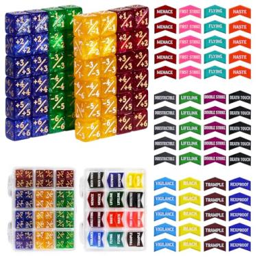 Imagem de SIXPOINTS 108PCS 12mm MTG Counter Dice +1/+1 Tokens 6 Sided Dice & MTG Keyword Counters Tokens Set for Magic The Gathering, MTG, TCG, Card Games Accessories (4 Color Dices#B + MTG Keyword Counters)