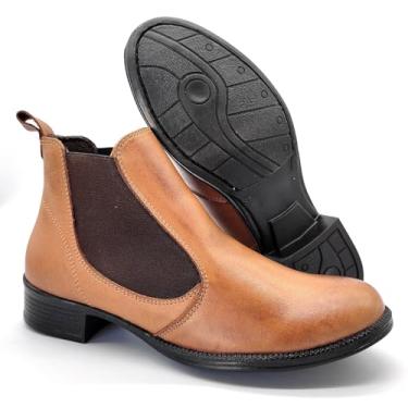 Imagem de Bota Chelsea Couro Feminina Camel Cano Curto Salto Baixo Solado Borracha Antiderrapante 2026 (Camel, BR, Adulto, Numérico, 39)