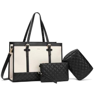 Imagem de Keyli Conjunto de bolsa feminina para laptop com 3 peças, bolsa de trabalho de lona de 15,6 polegadas, grande, para computador de negócios, bolsa de ombro, 16"L x 11.5"H x 5.8"D
