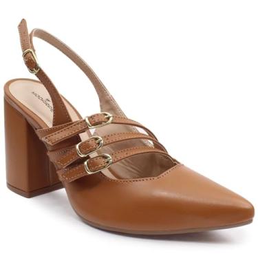 Imagem de Scarpin Modarpe Salto Grosso tiras Confortável S14 (Marrom, BR, Adulto, Numérico, 36)