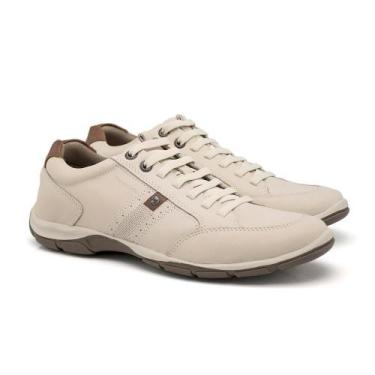Imagem de Sapatênis Azera Ferricelli Couro Masculino Conforto Macio, Bege, 41