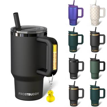 Imagem de Frost Buddy Thicc Buddy - Copo de aço inoxidável isolado a vácuo de 473 ml com tampa e canudo para água - Caneca de viagem compatível com porta-copos - Presentes para mulheres e homens Ele Ela (preto)