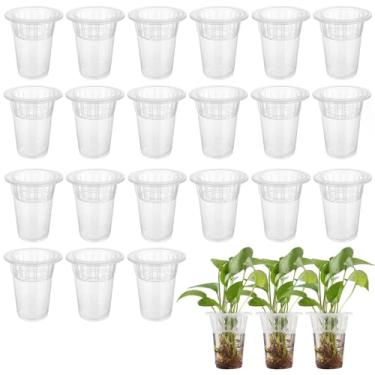 Imagem de Pacote com 50 vasos de plástico para berçário para plantas, estação de propagação de plantas de terrário, vaso de plantio de mesa com cestas hidropônicas, vasos de sementes hidropônicas transparentes