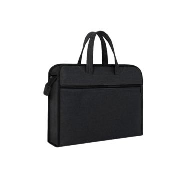 Imagem de Bolsa de documentos Oxford com alça impermeável, leve, portátil, com zíper, para carregar arquivos de papel e pasta de arquivamento, Preto