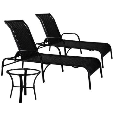 Imagem de Kit 2 Espreguiçadeiras E Mesa De Centro Havaí Preto