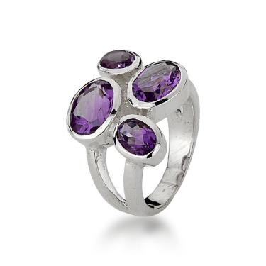 Imagem de Anel 4 Pedras Naturais Em Prata 925 - 16 - Ametista