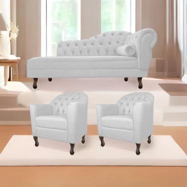 Imagem de Kit Diva Recamier Diana 185Cm Lado Esquerdo E 02 Poltronas Julia Suede - Amarena Móveis Branco