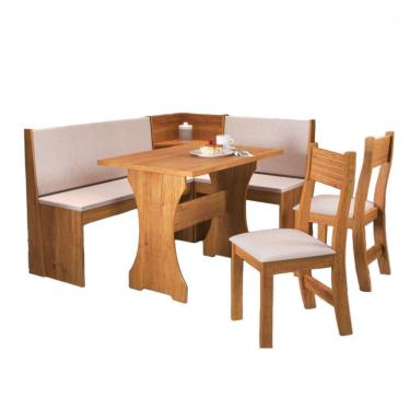 Imagem de Mesa Com Banco Canto Estofado E 2 Cadeiras Golden Mel Tecido Linho Amendoa Viero Mel / Amendoa