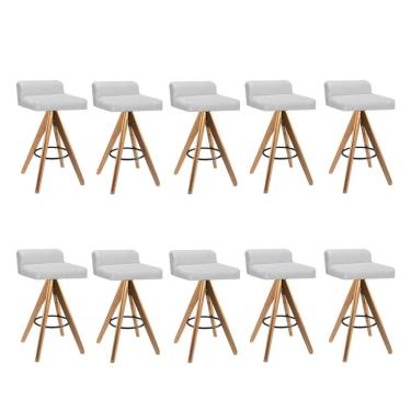 Imagem de Kit 10 Banqueta Alta Com Encosto Giratória Aurea Madeira Balcão Suede Branco
