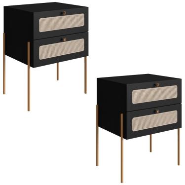Imagem de Kit 02 Mesas De Cabeceira Palhinha 28933 Linha Oslo Nero Artesano Nero