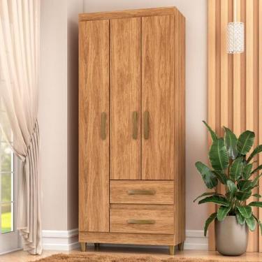 Imagem de Guarda-Roupa Solteiro Sole 3 Portas 2 Gavetas Mel - Pnr Móveis, Marrom