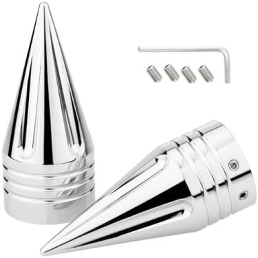 Imagem de Tampas de porca de eixo dianteiro CNC preto cromado compatível com Harley Davidson Touring Sportster Trike Dyna Softail Street Glide Road King Iron 883 Fat Boy 2002-2024 (SpikeB-Chrome)