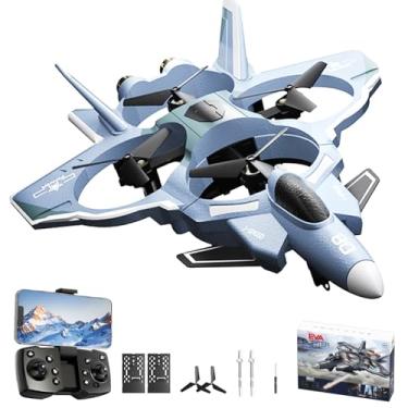 Imagem de Authticar Avião De Controle Remoto, Caça Rc, Rc 2,4 Ghz, 4 Canais, Com Câmera 8K, Planador Espuma 3D, Altitude, Drone Fotografia Gestual Para Adultos E Crianças Iniciantes, Cinza Escuro