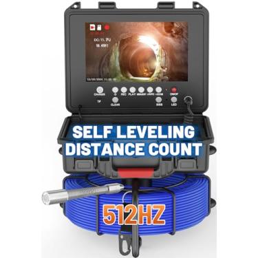 Imagem de PeachLeaf Câmera De Esgoto Autonivelante Com Transmissor 512 Hz, Contador Distância Integrado, Microfone E Gravador Dvr 32 Gb, Endoscópio Inspeção 12 Luzes Led (50 M) 9 Pol. À Prova D'Água Ip68.