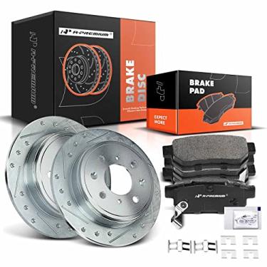Imagem de A-Premium Kit De Rotores Freio A Disco Traseiros Perfurados E Ranhurados 9,4" (239 Mm) + Pastilhas Cerâmica Compatíveis Com Modelos Selecionados Da Acura Honda - Integra 1990-2001, Civic, Civic Del