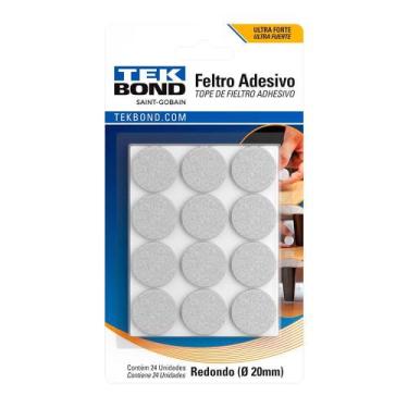Imagem de Feltro Adesivo Tek Bond Redondo Branco 20Mm Com 24 Unidades - Tekbond