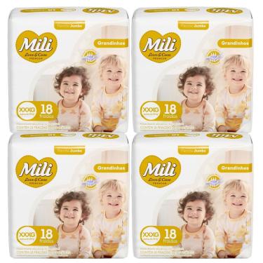 Imagem de Fralda Descartável Mili Love & Care 4 Pacotes Com 18 (Total: 72 Fraldas) XXXG - Grandinho