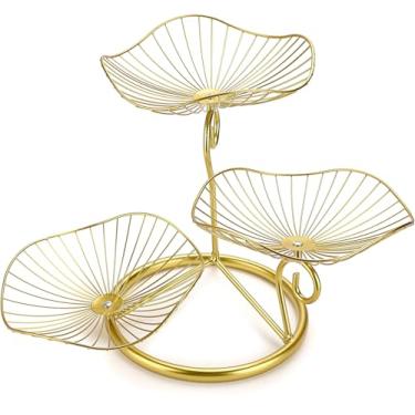 Imagem de OwnMy Suporte decorativo de cesta de frutas de 3 camadas, tigela de frutas de ferro, suporte de frutas de arame de metal, bandejas de armazenamento de mesa, suporte de bancada para legumes, pão