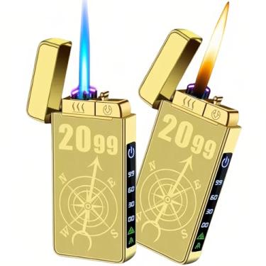 Imagem de NINSI Isqueiro de tocha, isqueiro 3 em 1 de arco duplo de plasma de chama macia de butano, isqueiros elétricos recarregáveis por USB com lanterna, isqueiros recarregáveis à prova de vento (sem