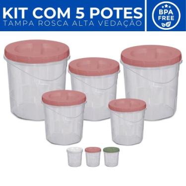 Imagem de Conjunto Potes Plástico p/ Mantimentos c/ Tampa Rosca 5 Pçs - Usual Ut