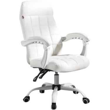 Imagem de Cadeira De Escritório De Couro Pu Cadeira De Computador De Design Giratório Altura Ajustável Inclinação Reclinável Ergonômico Confortável, White-, 64 * 64 * 115cm