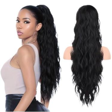 Imagem de Aplique de Cabelo Rabo de Cavalo Preto, Bio Fibra, 60 cm, 120 g, Ondulado, Cacheado, Sem Tampa