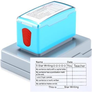 Imagem de Sayglossy Carimbo de professor para sala de aula, 5 estrelas, escrita em grade, autotinta, para professores, lição de casa, feedback de avaliação de volta às aulas, alunos do ensino fundamental