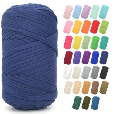 Imagem de Camiseta de 400 g para crochê, azul marinho, tecido elástico grosso, fio de crochê para iniciantes, bolsa de tricô à mão, cesta, porta-copos, artesanato faça você mesmo/decoração de casa