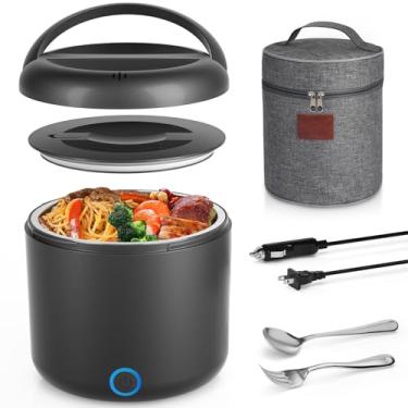 Imagem de Carsolt Lancheira Elétrica Para Adultos, Aquecedor De Alimentos Portátil De 1,2 L, Lancheira Aquecida À Prova De Vazamentos De 100 W Com Bolsa Térmica, Garfo E Colher Para Carro/Caminhão/Casa/Trabal