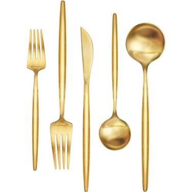 Imagem de Conjunto de talheres EWFEN de 30 peças em aço inoxidável dourado para 