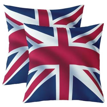 Imagem de Erosebridal Conjunto de 2 fronhas Union Jack 55 x 55 cm, fronhas retrô com bandeira do Reino Unido para crianças, meninos e meninas, capas de almofada reversíveis vintage de Londres, fronhas