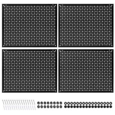 Imagem de Daanxw Rack de Pegboard Garagem Armazenamento de Garagem Pacote de Placa Horizontal de Aço, Pegboard de Aço Resistente - Pacote com 4 Painéis de Organização de Ferramentas de Placa de Metal (Preto,
