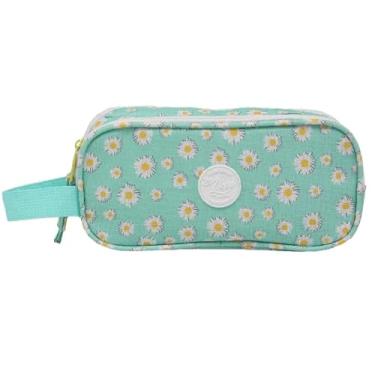 Imagem de Estojo Necessaire, 2 Divisorias, Escolar, Faculdade, Infantil, Juvenil, Floral Verde Unissex