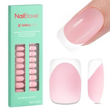 Imagem de modelones Press On Nails, 160 Unidades Nailboxie French Gel Nails, X-Shelltips Pink Square Press On Nails Curto, Natural Salon Finish Unhas Postiças Para Casamento, Festa, Nail Art Diy, 16 Tamanhos