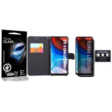 Imagem de Capa CARTEIRA + Pel Privac.3d + Pel Da Câm. P/ Moto E7 Power XT2097 6.