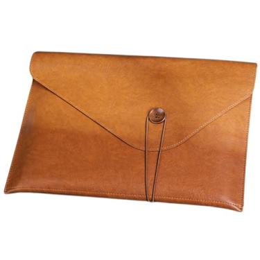 Imagem de Porta-documentos de couro PU A4 com 2 bolsos, pasta envelope portfólio com cordão elástico de botão, pasta de documentos de escritório vintage