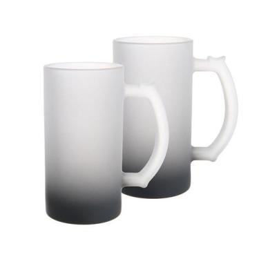 Imagem de Kit 2 Canecas de Chopp de Vidro Jateado Preto 475ml - Sublimação - Met