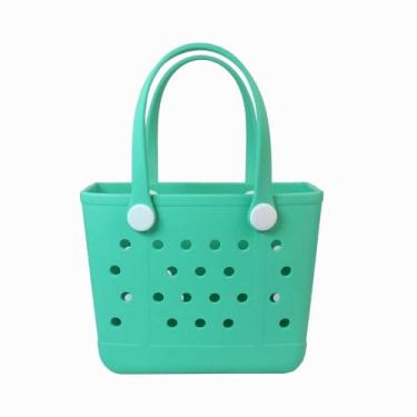 Imagem de CLLTIV Bolsa de praia de borracha, impermeável, bolsa de viagem, lavável, aberta para praia, esportes e piquenique, Verde floresta, Small