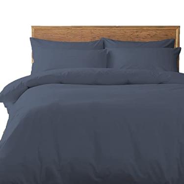 Imagem de Pizuna Capa de edredom casal 3 pecas algodao Azul Marinho, 400 fios de algodão 100% sateen de fibra longa capa de edredão 225x265 cm com fecho de botão oculto