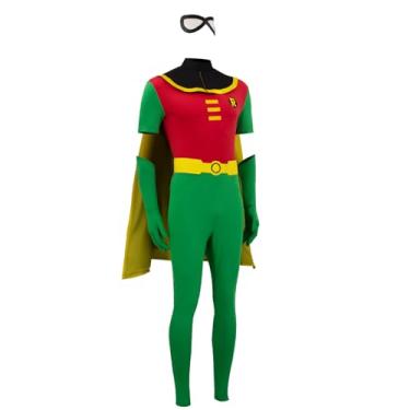 Imagem de Pongking Fantasia Robin para adultos, líder de equipe de super-herói, Halloween, cosplay, body, luvas e cinto com máscara para os olhos, Verde, G