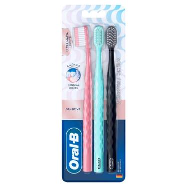 Imagem de Kit Escova Dental Oral B Sensitive Cuidado Gengiva Ultra Macia Com 3 Unidades