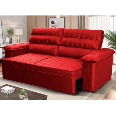 Imagem de Sofá Retrátil Reclinável 3 lugares com molas 2.00m Quantum Suede Velut Vermelho - King House