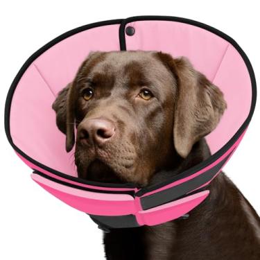 Imagem de Queenmore Cones para cães grandes, cone macio para raças grandes, cone para cães após cirurgia, coleira elisabetana ajustável para animais de estimação para evitar ferimentos lambidos, rosa G