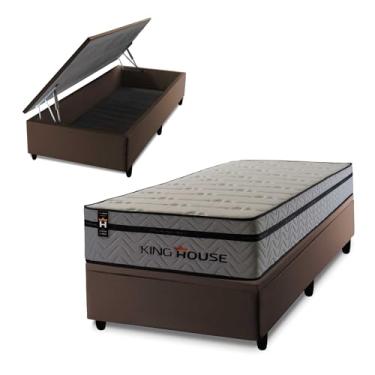 Imagem de Conjunto Box Baú Marrom Preston Cinza 96x203x78 c/ Molas Ensacadas