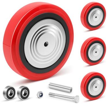 Imagem de Nefish Rodízios de substituição de 20 cm com cobertura contra poeira de poliuretano na roda de núcleo de poliolefina, rolamento de esferas duplo, furo de 1,27 cm - capacidade de 499 kg por (1 pacote)