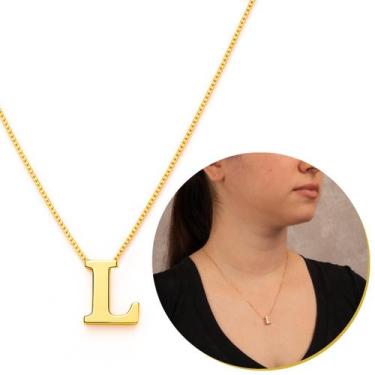 Imagem de Conjunto Colar E Pingente Letra Feminina Dourada Inicial Nome Banhado 