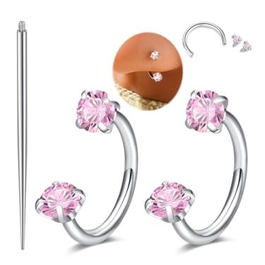 Imagem de MODRSA Anel de nariz em ferradura 18 g, argola de nariz de sapato de cavalo para mulheres, aço cirúrgico, prata, meia argola, argolas duplas, tragus, labret, lábio, hélice, piercing, joias, anéis de