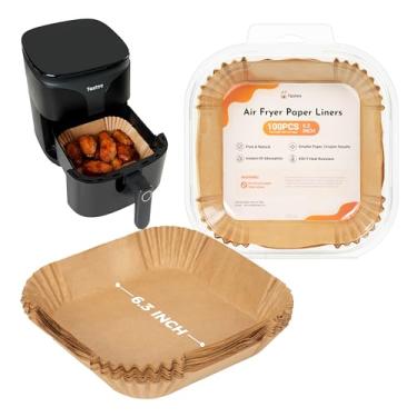 Imagem de Tastee Forros de fritadeira a ar 100 peças – Design para cestas de fritadeira a ar de 3 a 6 QT, forros de papel descartáveis absorventes de óleo, resistentes ao calor de 232 °C, ajuste personalizado